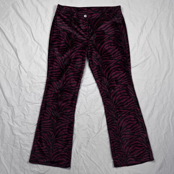 Vintage Serious LA Fuzzy Velvet Zebra Print Flare Pants Los Angeles Clothing Y2K - Picture 3 of 16